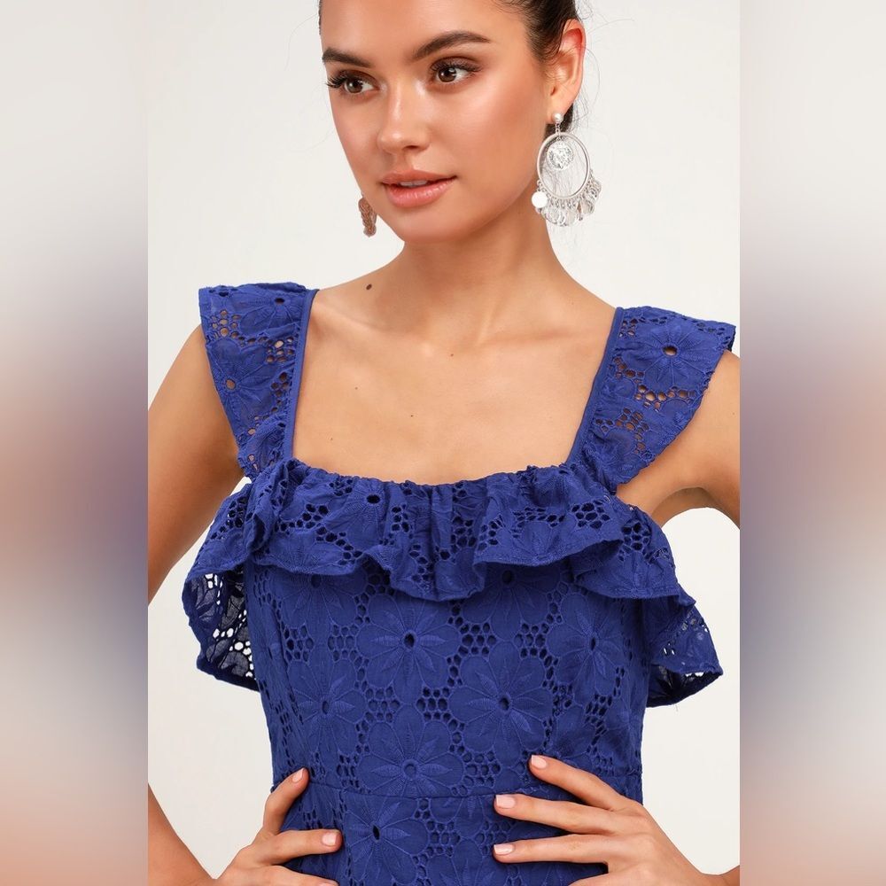 Lulu’s Cobalt Blue Ruffled Eyelet Lace Sleeveless Dress XL